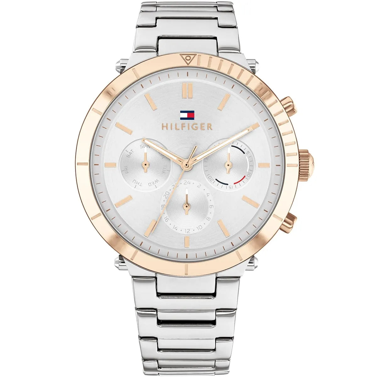 Tommy Hilfiger Emery chronograph watch with silver dial and rose gold bezel
