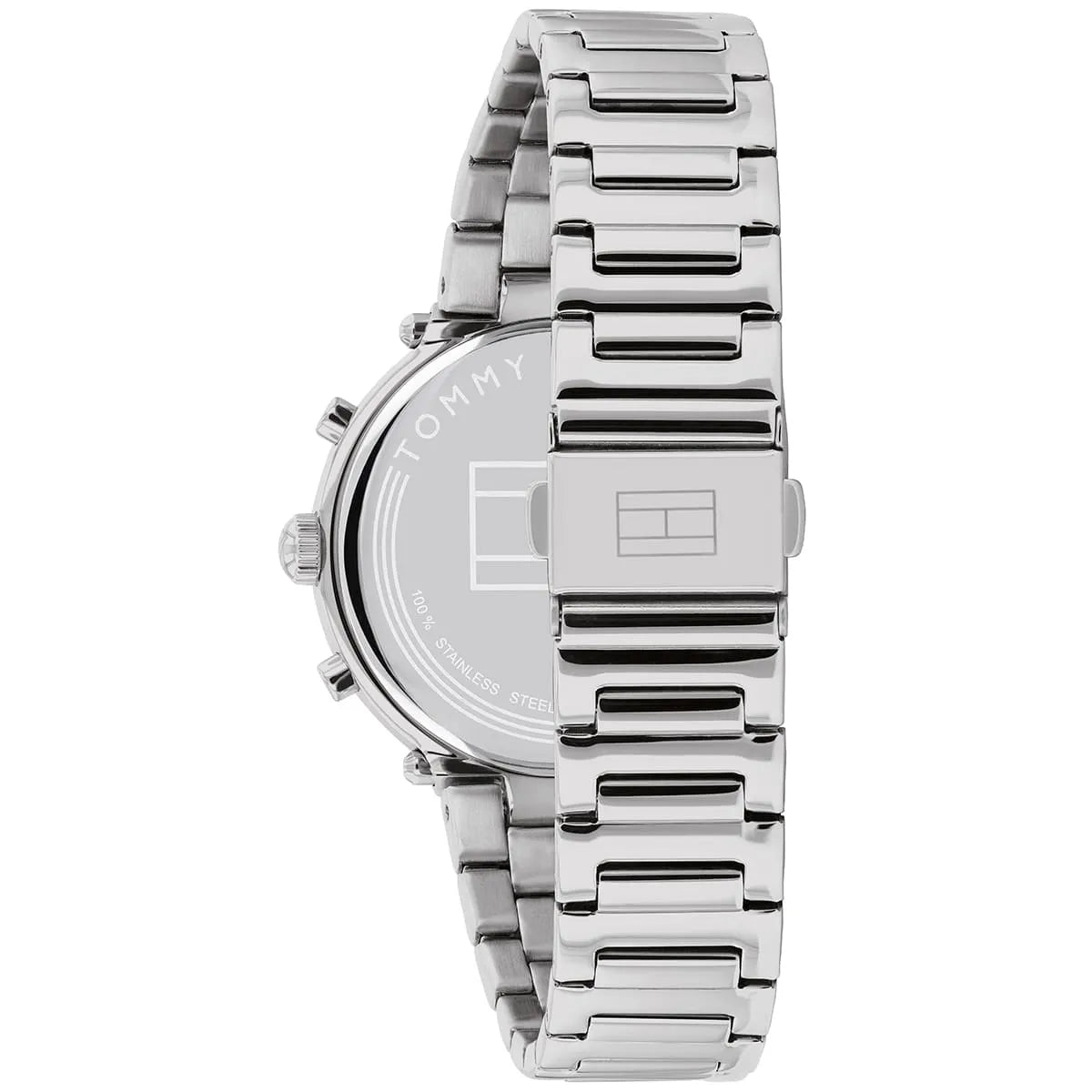 Close-up of Tommy Hilfiger women's watch case back with engraved details