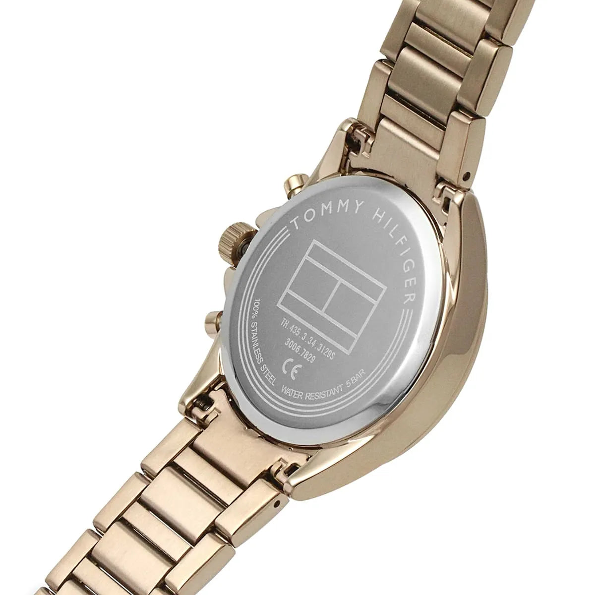 Tommy Hilfiger Kennedy watch case back showing brand engraving and specifications