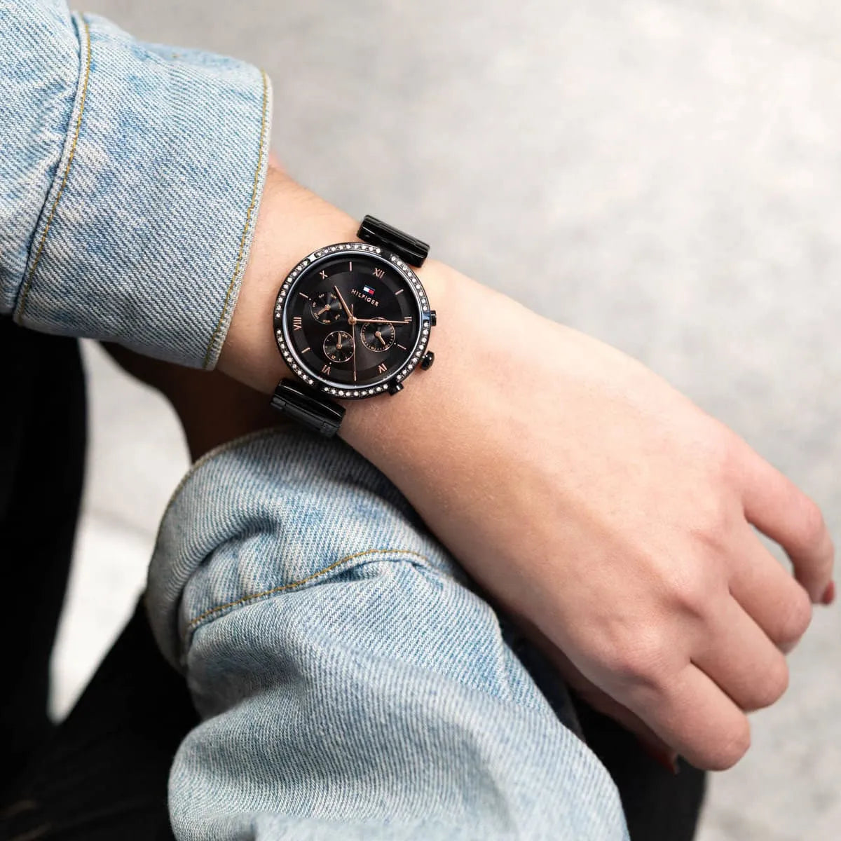 Tommy Hilfiger women's multifunction watch worn on wrist