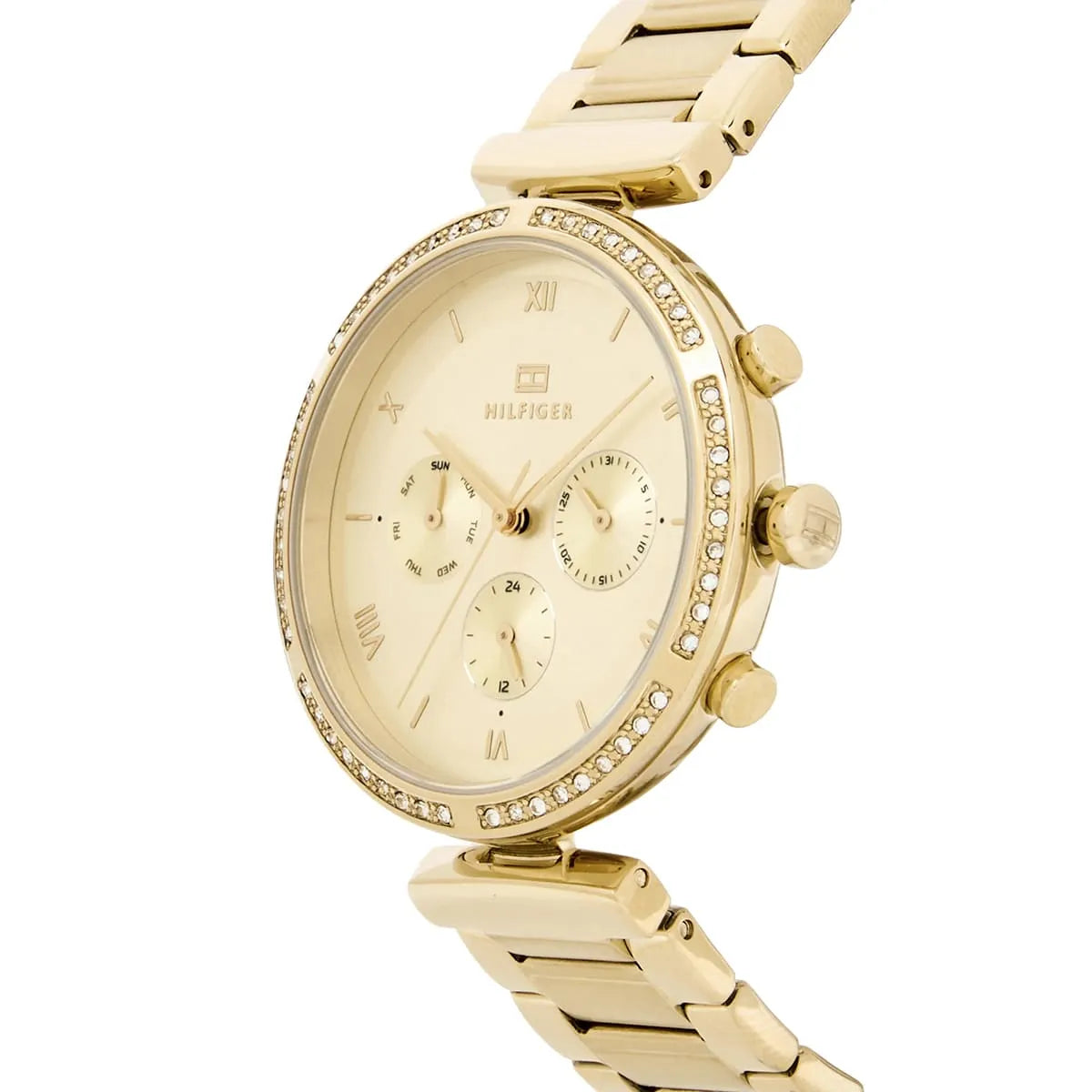 Tommy Hilfiger 1782392 women's gold watch with crystal-set bezel and link bracelet