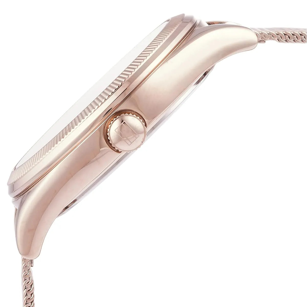 Tommy Hilfiger Monica watch side profile showing rose gold case thickness