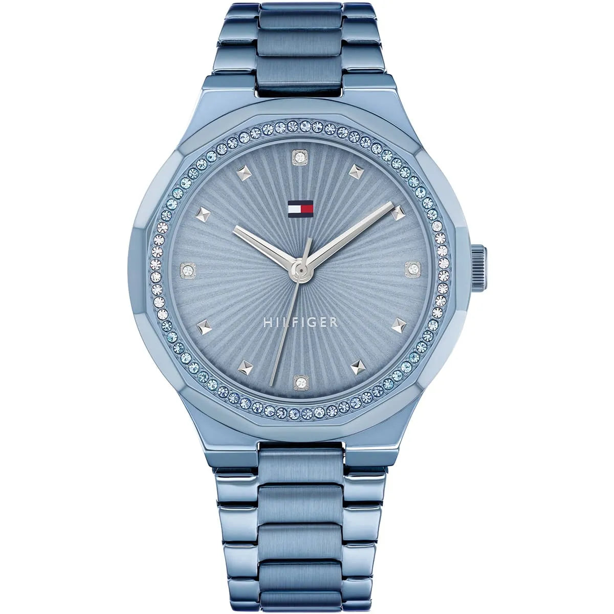 Tommy Hilfiger Piper ladies watch with blue dial and crystal-set bezel, stainless steel strap