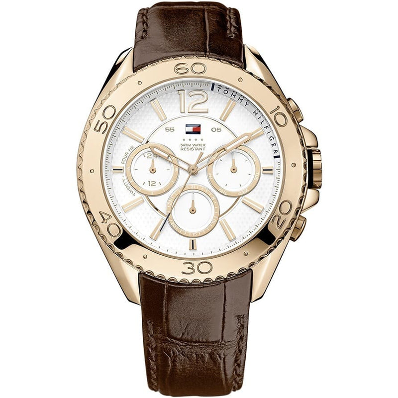 Tommy Hilfiger White Dial Brown Leather Strap Men's Watch 1791031