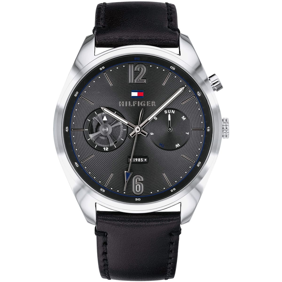 Tommy Hilfiger Deacan men's watch with grey dial and black leather strap