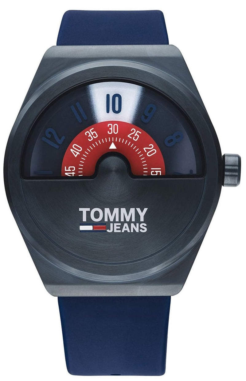Tommy Hilfiger Monogram Pop men's watch with blue dial and navy rubber strap
