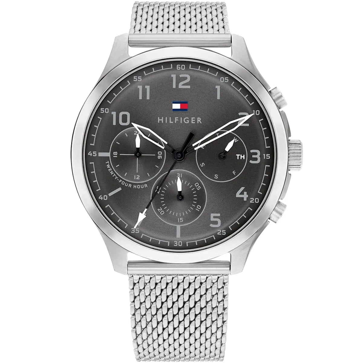 Tommy Hilfiger Asher men's watch with grey chronograph dial and silver mesh strap