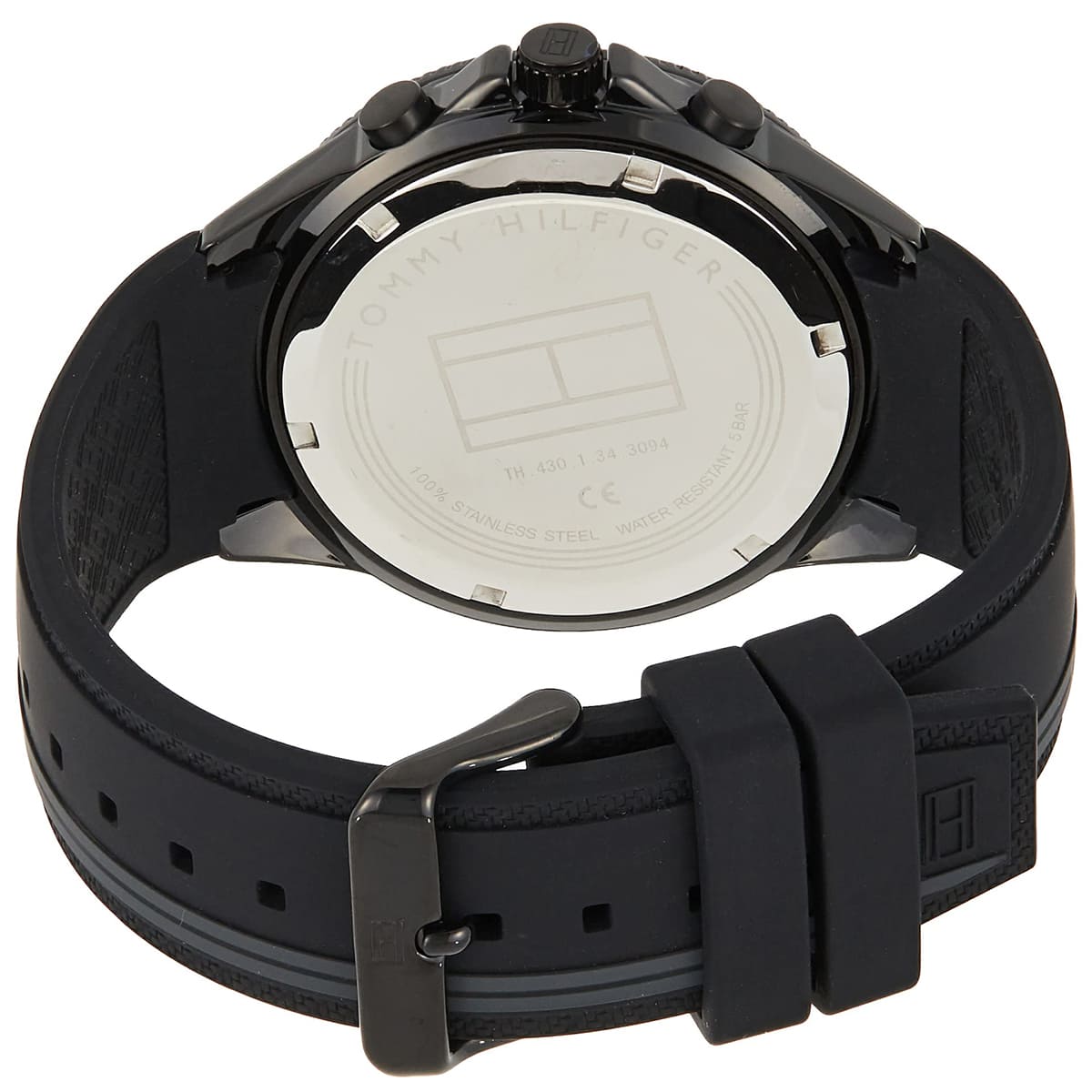 Tommy Hilfiger Aiden watch caseback with rubber strap and metal buckle