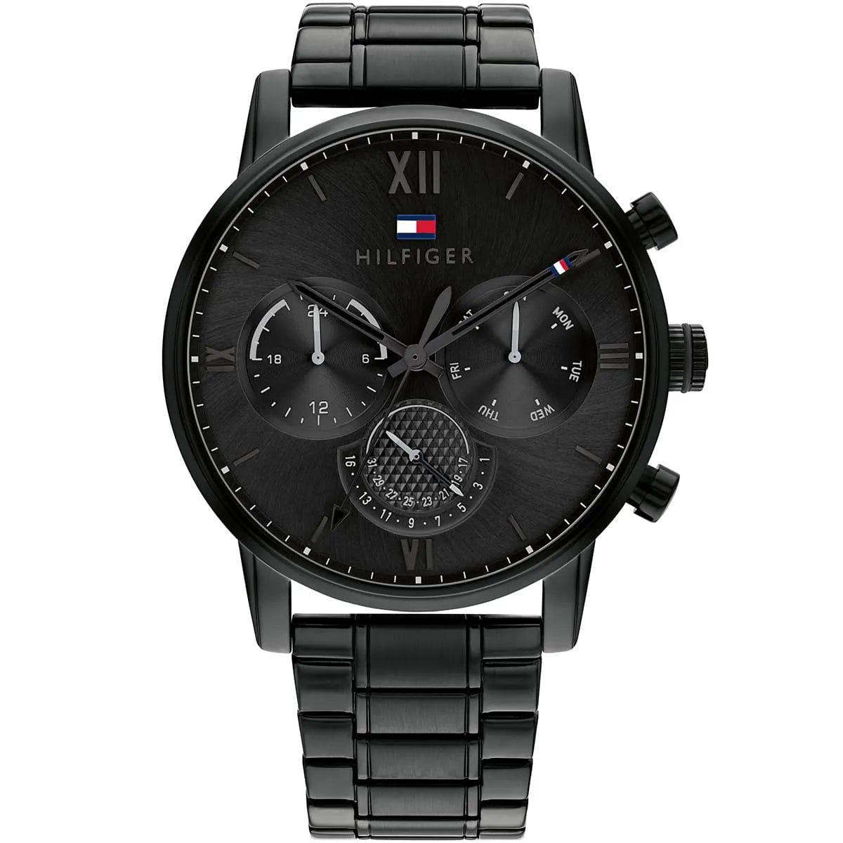 Tommy Hilfiger Sullivan black chronograph watch with black dial and stainless steel bracelet