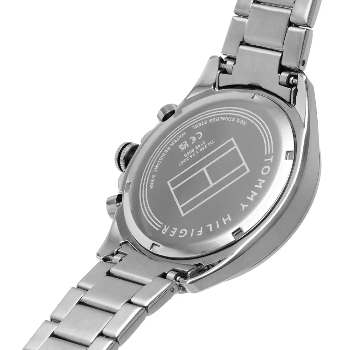 Tommy Hilfiger Damon caseback showing water resistance and branding details