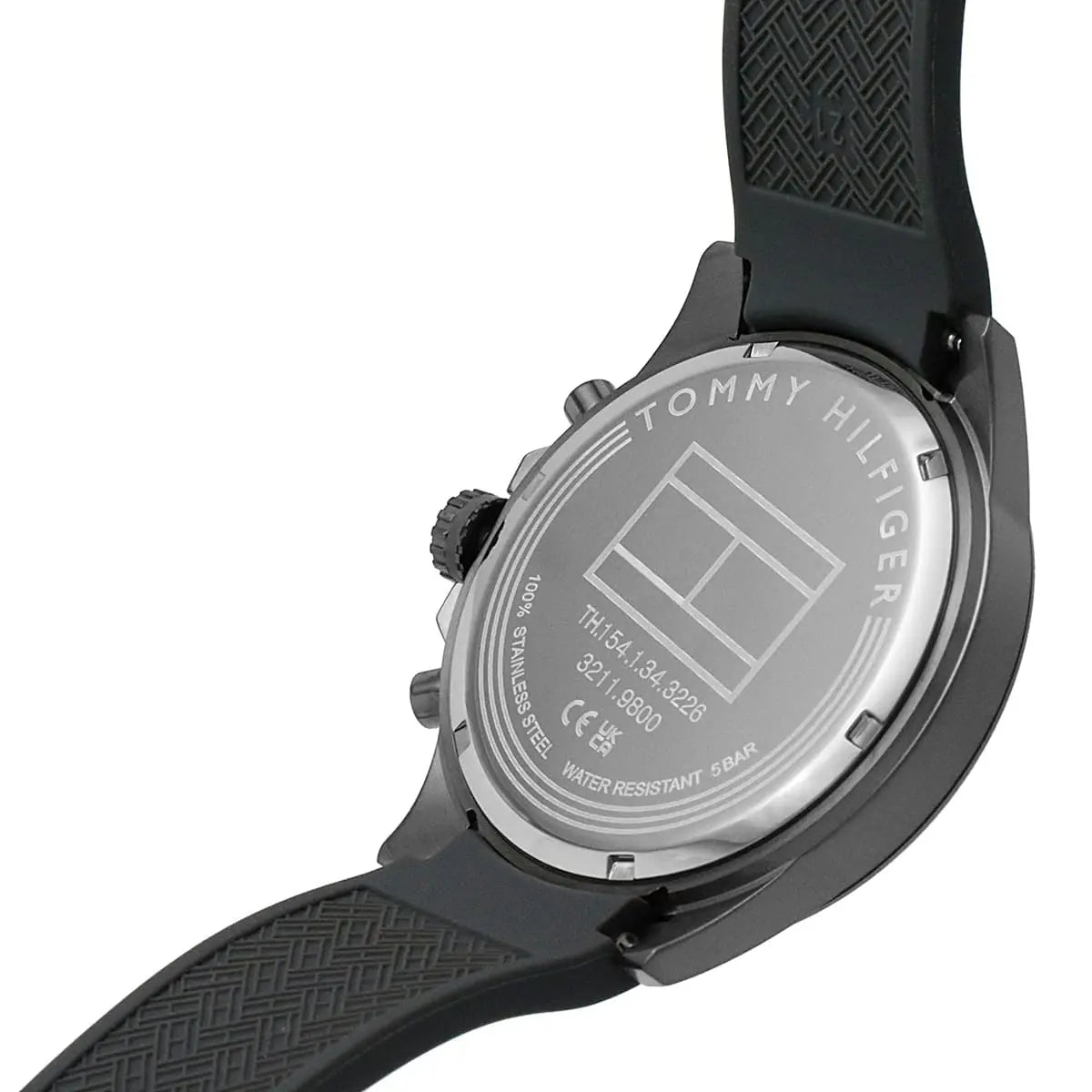 Tommy Hilfiger Max caseback showing water resistant specification