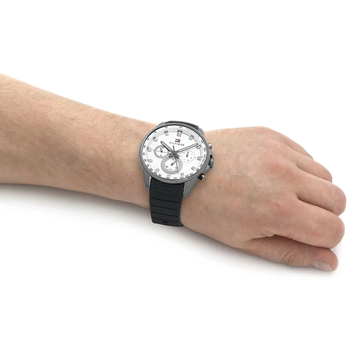 Tommy Hilfiger Max chronograph watch worn on wrist