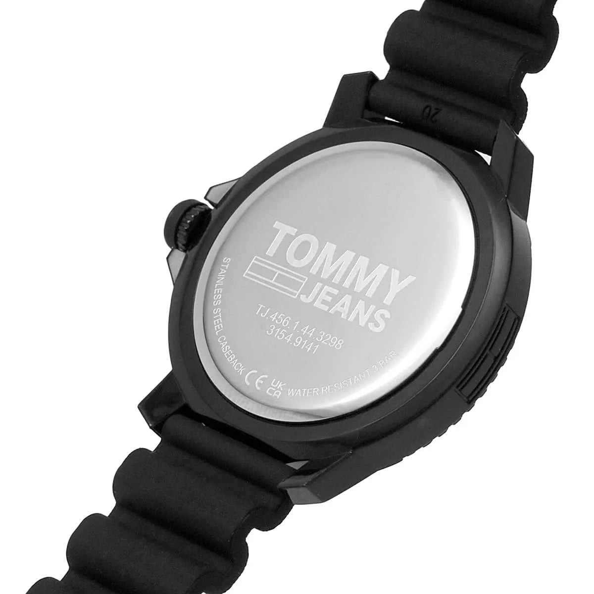 Tommy Hilfiger Tokyo watch caseback detail showing engraved TOMMY JEANS logo