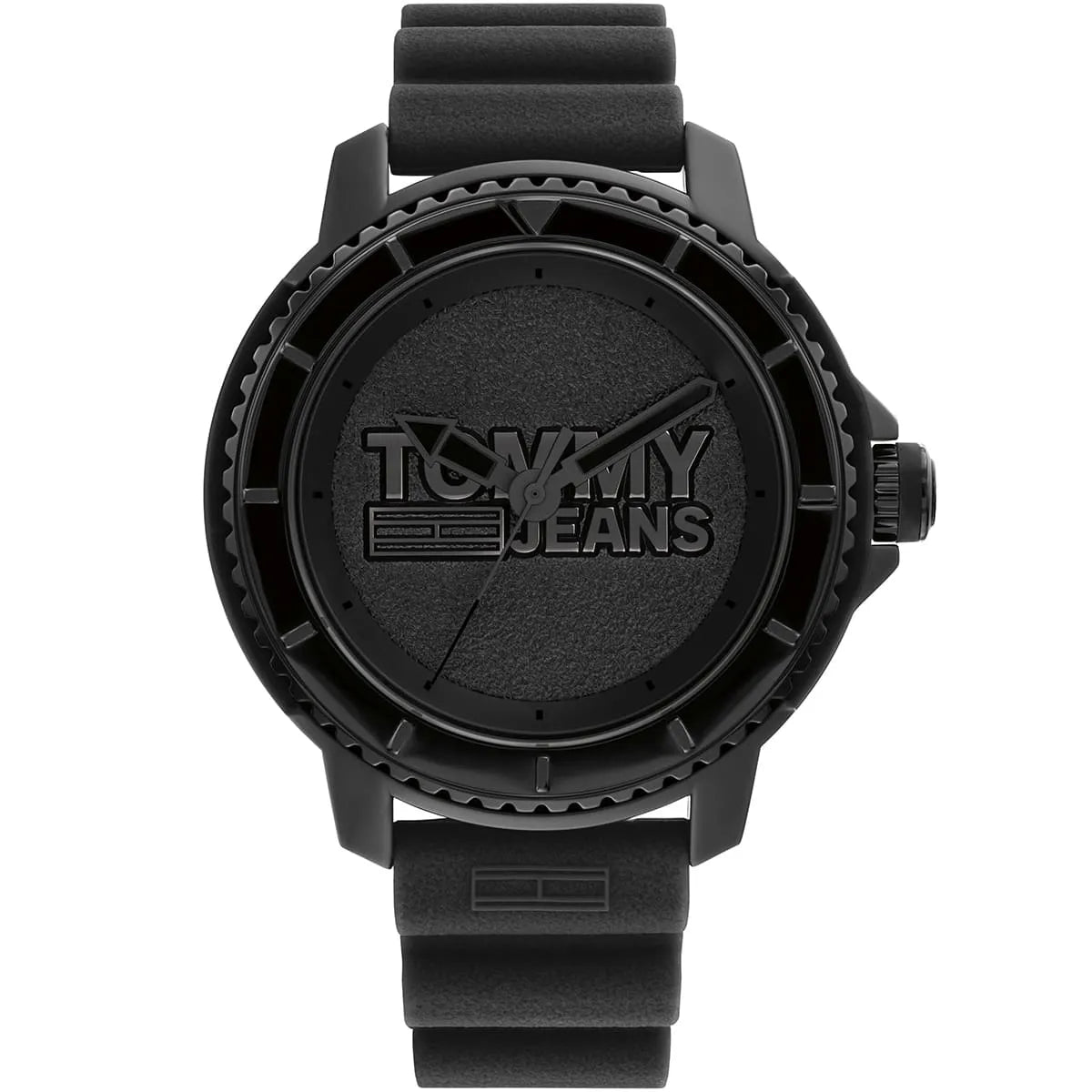 Tommy Hilfiger Tokyo men's watch with black dial, rubber strap, and raised bezel design
