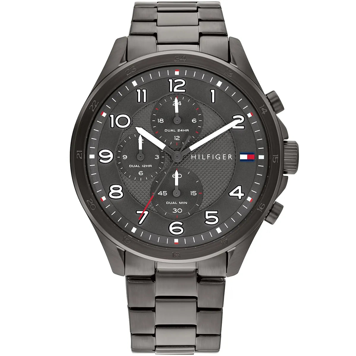 Tommy Hilfiger Axel grey dial chronograph watch with stainless steel bracelet and gunmetal case