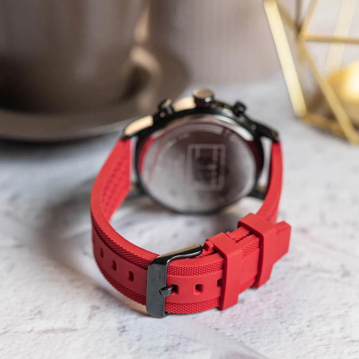 Tommy Hilfiger ROCKY watch caseback showing transparent display with Tommy Hilfiger branding