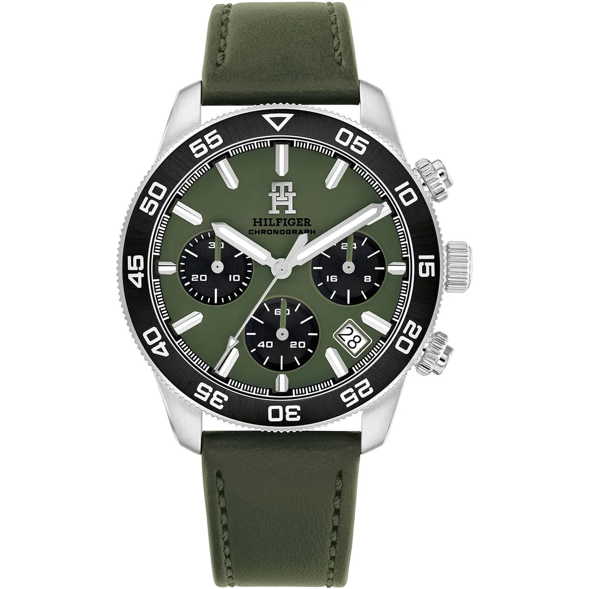 Tommy Hilfiger chronograph men's watch with green dial and green leather strap