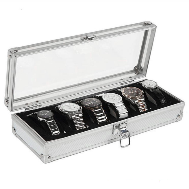 6 Grid Insert Slots Watch Storage Aluminium Case