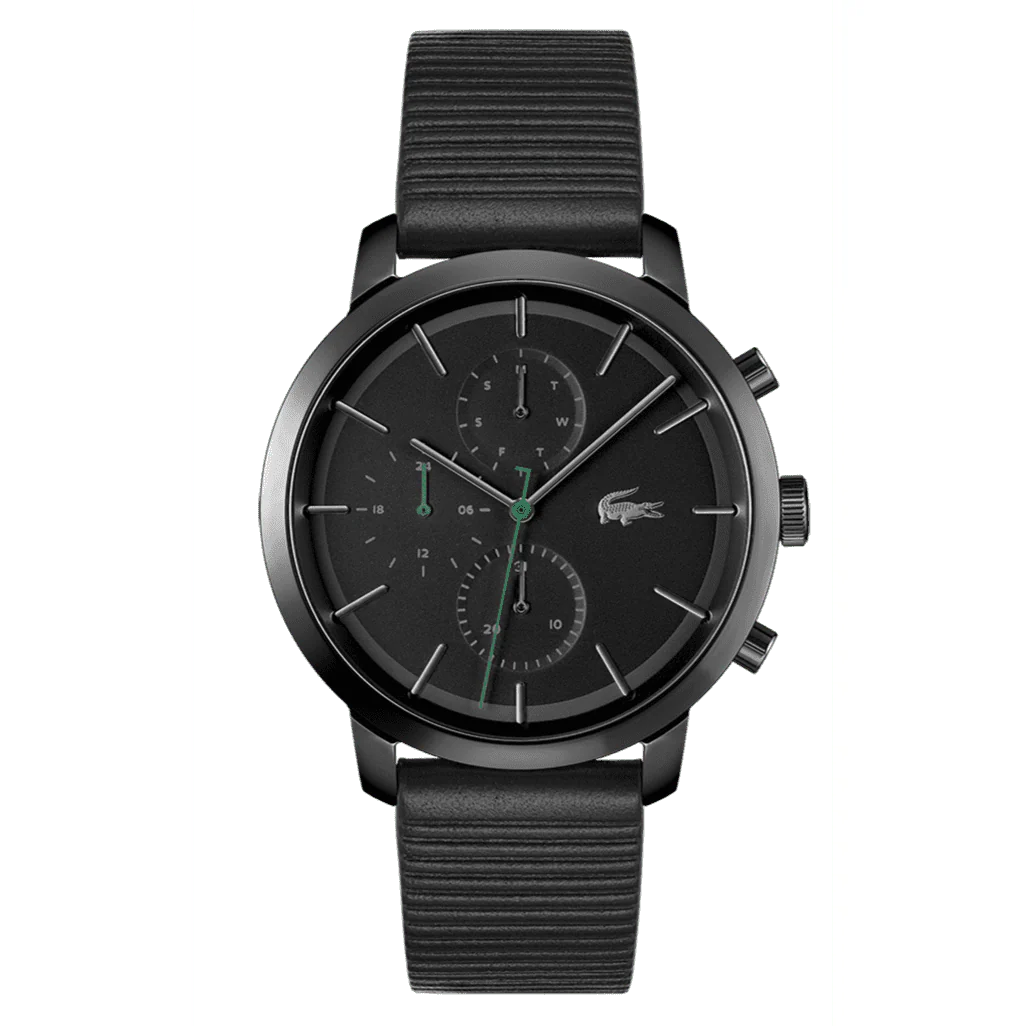 LACOSTE REPLAY MULTI-FUNCTION BLACK LEATHER WATCH - 2011177