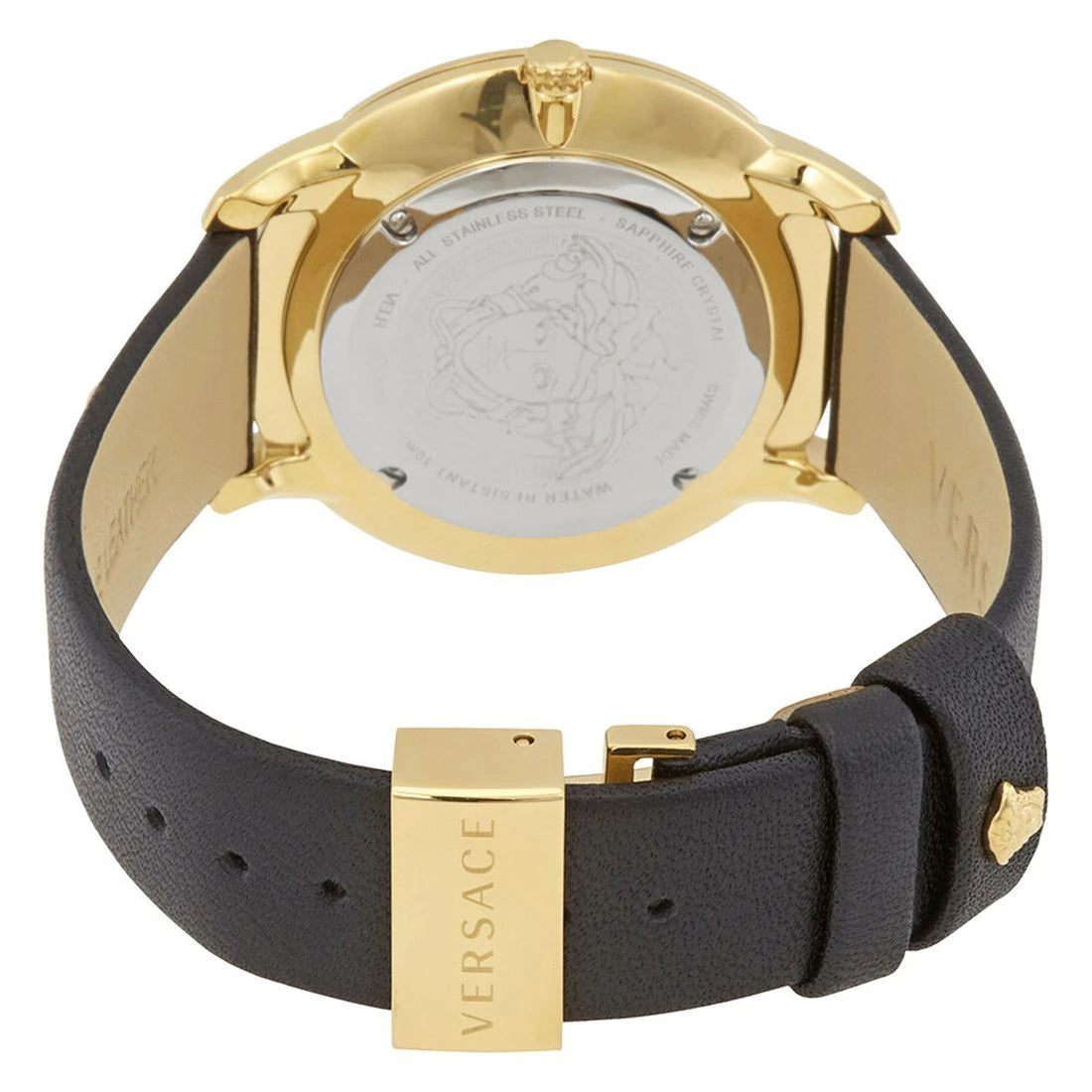 Versace Audrey Quartz Black Dial Black Leather Strap Women Watch - VELR00319