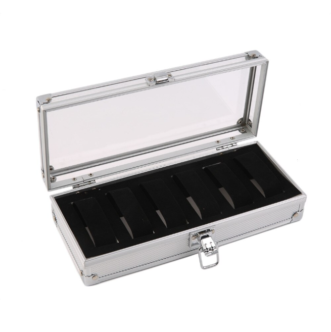 6 Grid Insert Slots Watch Storage Aluminium Case