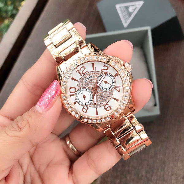 Guess Diamond Rose Gold Ladies Watch W0705L3