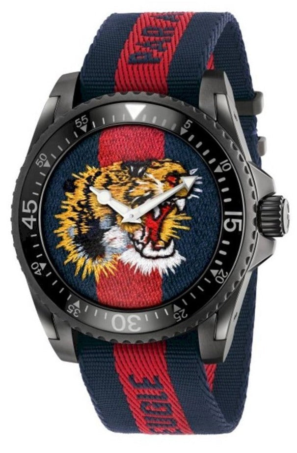 Gucci Dive Blue Red Web Dial Tiger Embroidery Men's Watch YA136215 YA136215 - Image 1
