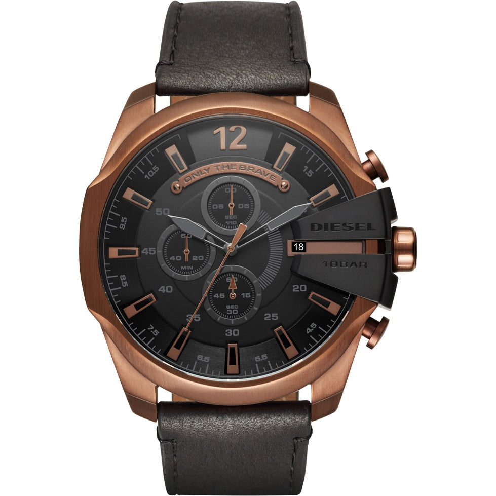 Diesel Bronze, Black Leather Band Men's Watch - DZ4459