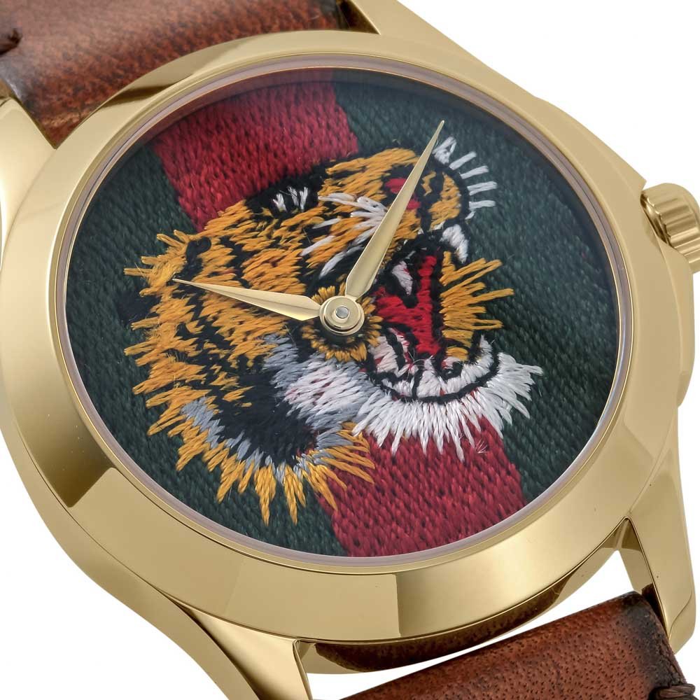 Gucci Le Marche Des Merveilles Red & Green Dial Brown Leather Strap Unisex Watch YA126497 - Image 9