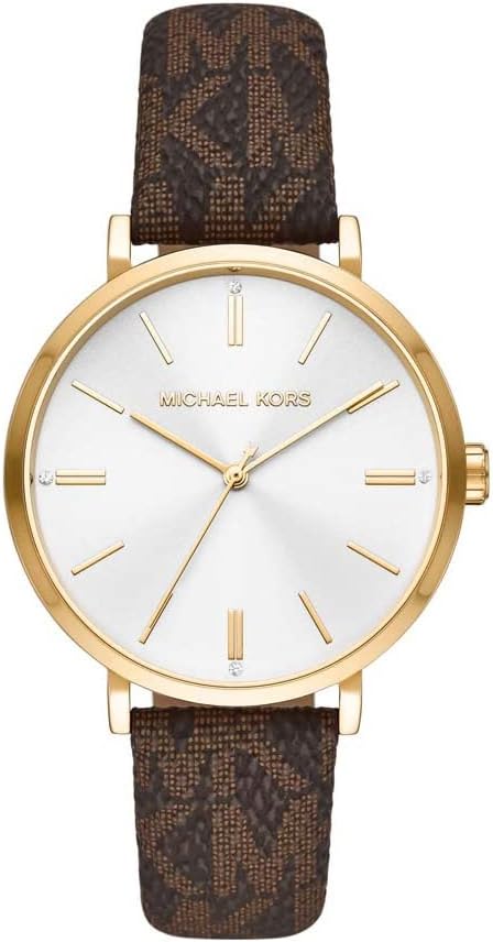 Michael Kors Addyson Three-Hand Gold Brown Genuine Leather Women's Watch - MK2945
