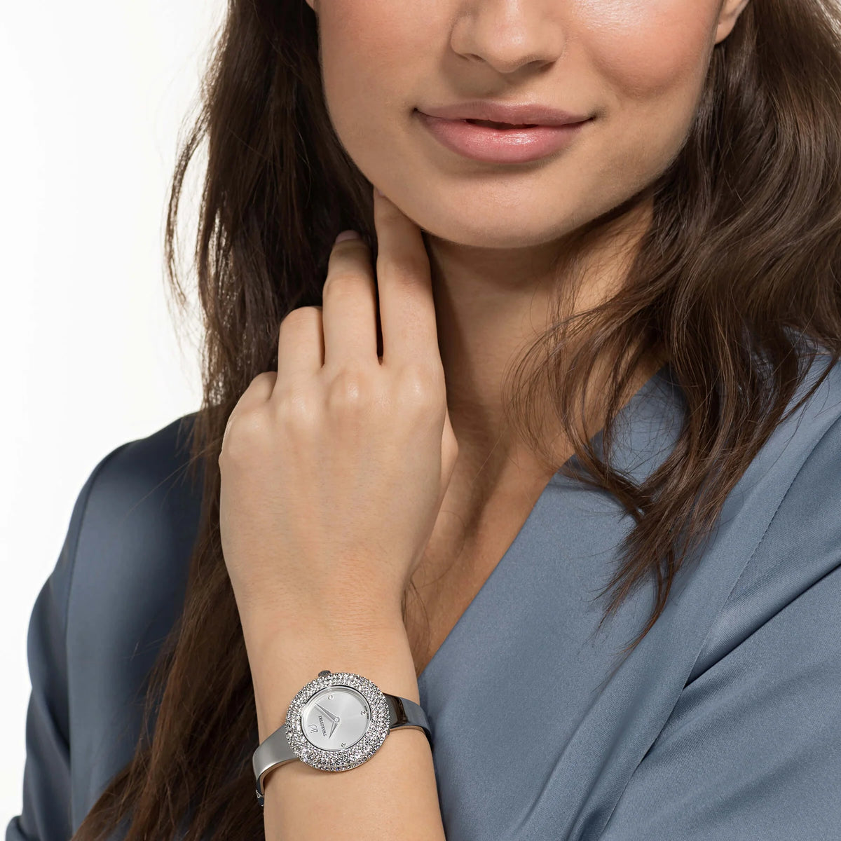 Swarovski Crystal Sparkling Micro-Pave Silver Dial Silver Steel Women's Watch 5483853