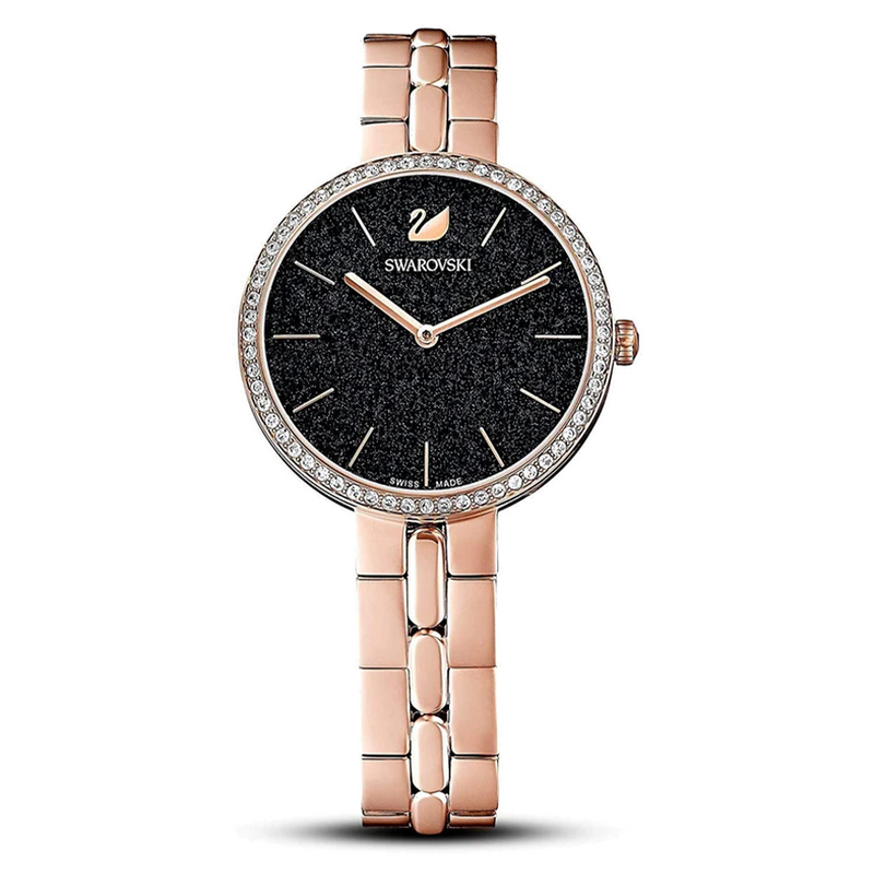 Swarovski Crystal Rose Sparkling Pave Black Dial Rose Gold Tone Women's Watch 5517797