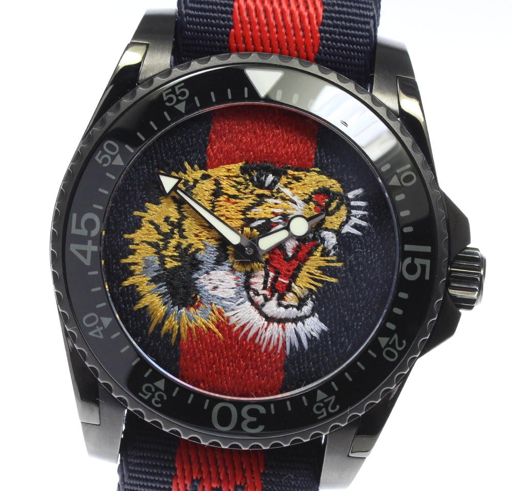 Gucci Dive Blue Red Web Dial Tiger Embroidery Men's Watch YA136215 YA136215 - Image 6