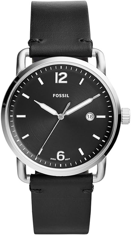 Fossil Commuter Three-Hand Date Black Leather Men's Watch FS5406