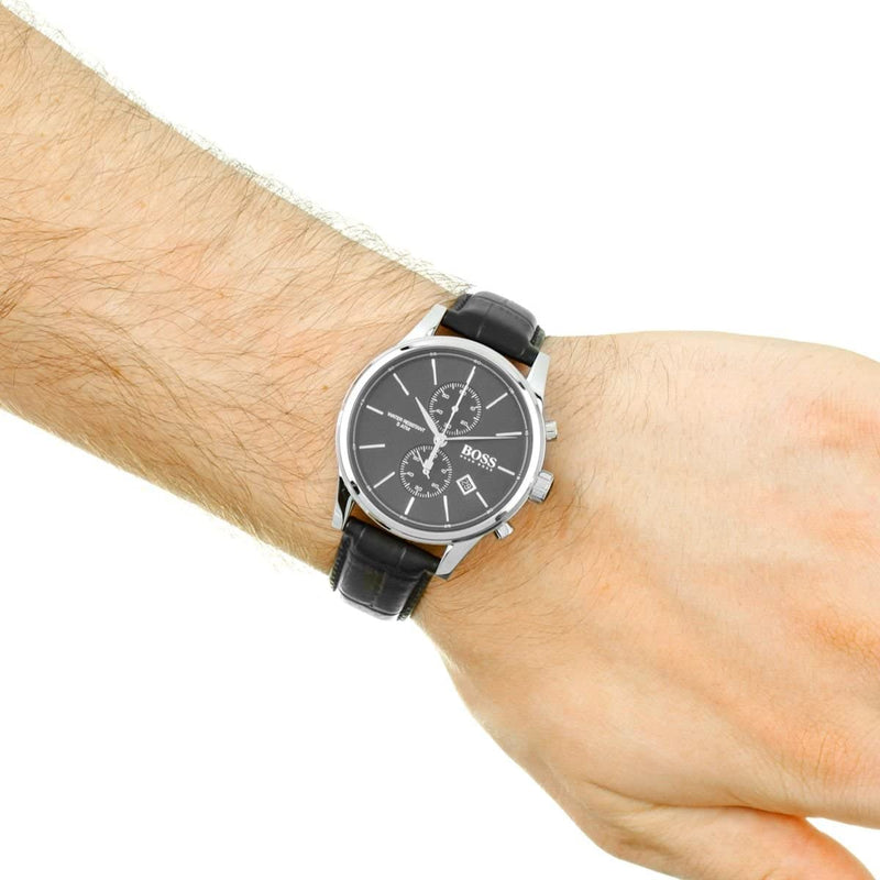 Hugo Boss Jet Black Dial Leather Strap Men's Watch HB1513279 - The Watches Men & CO #5