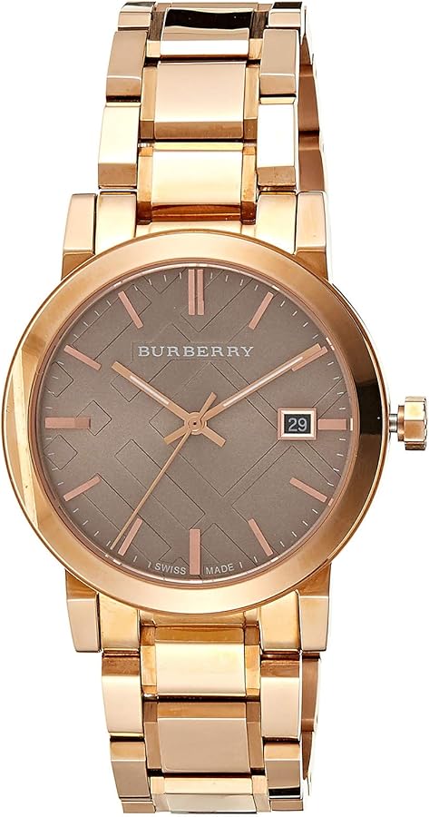 Burberry The City Check Stamped Sunray Brown Dial Rose Gold Stainless Steel Unisex BU9005