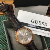 Guess Cream Dial Leather Strap Watch W0496G1