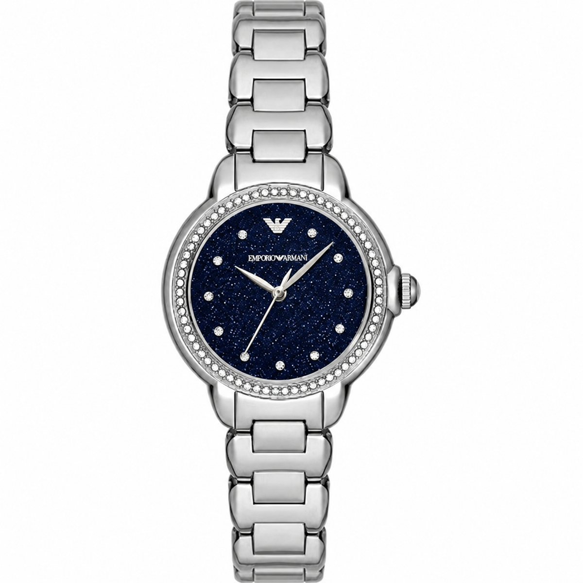 Emporio Armani Mia Three Hand Crystals Blue Dial Silver Steel Strap Watch For Women - AR11630