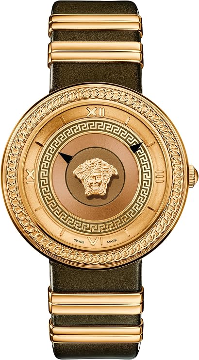 Versace V Metal Icon Gold Dial Brown Strap Women's Watch - VLC130016