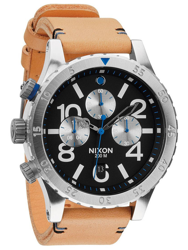 Nixon 48-20 Chronograph Black Dial Tan Leather Men's Watch A363-1602