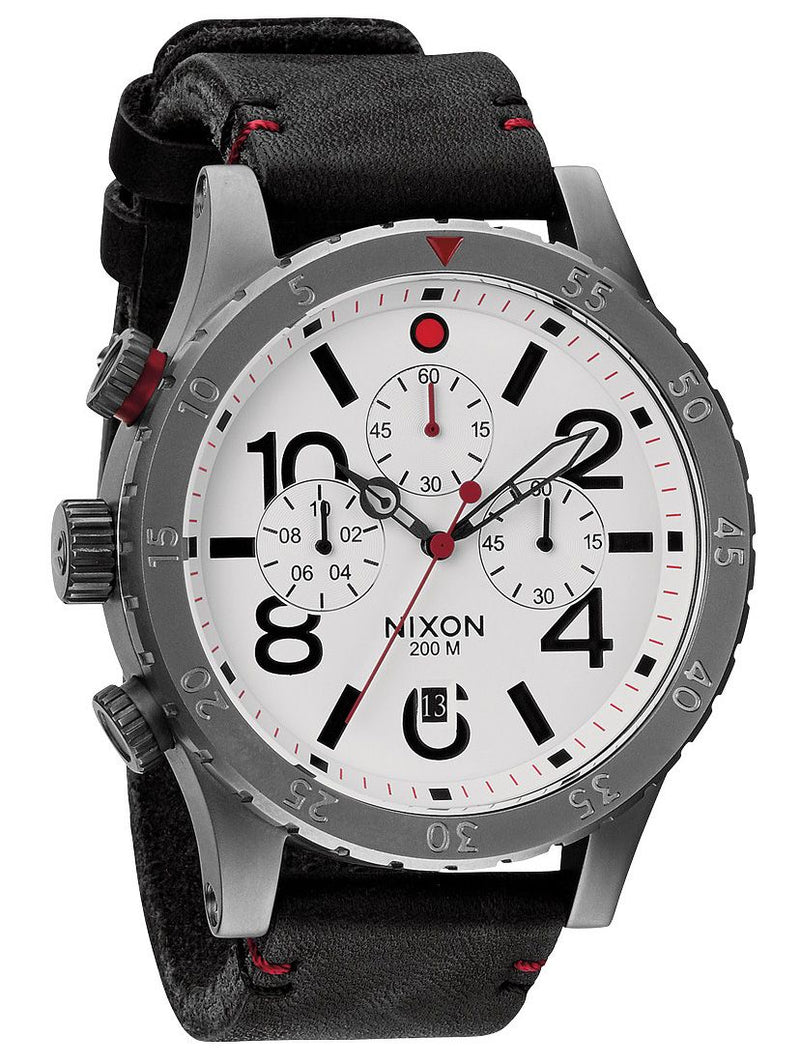 Nixon 48-20 Chronograph White Dial Black Leather Strap Men's Watch A363-486