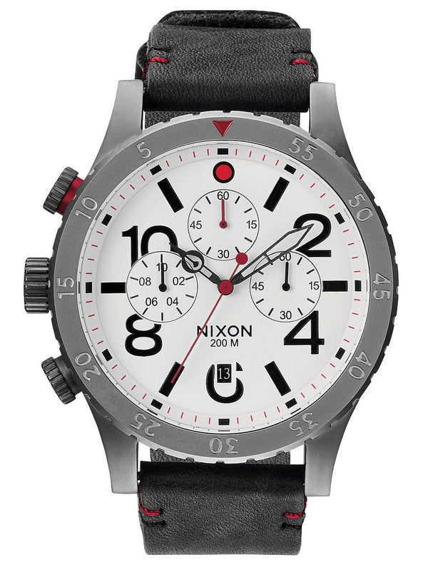 Nixon 48-20 Chronograph White Dial Black Leather Strap Men's Watch A363-486