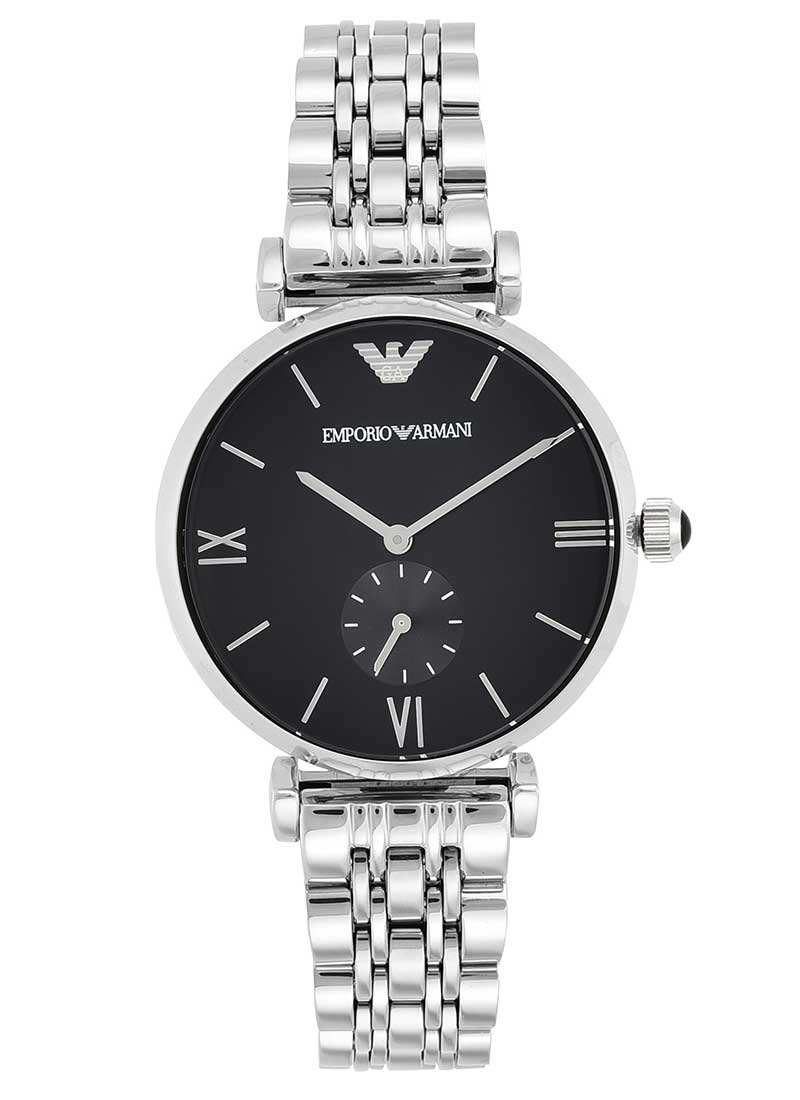 Emporio Armani Retro Black Dial Silver Men's Watch  AR1676 - The Watches Men & CO