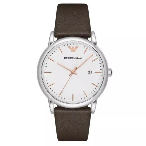 Emporio Armani Kappa Quartz White Dial Brown Leather Strap Men's Watch AR80006