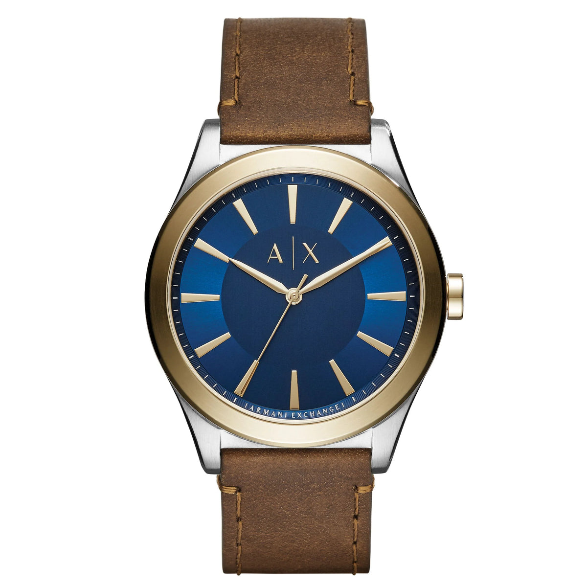 Armani Exchange Nico Mutli-colour Brown Leather Blue Dial Gold Watch - AX2334