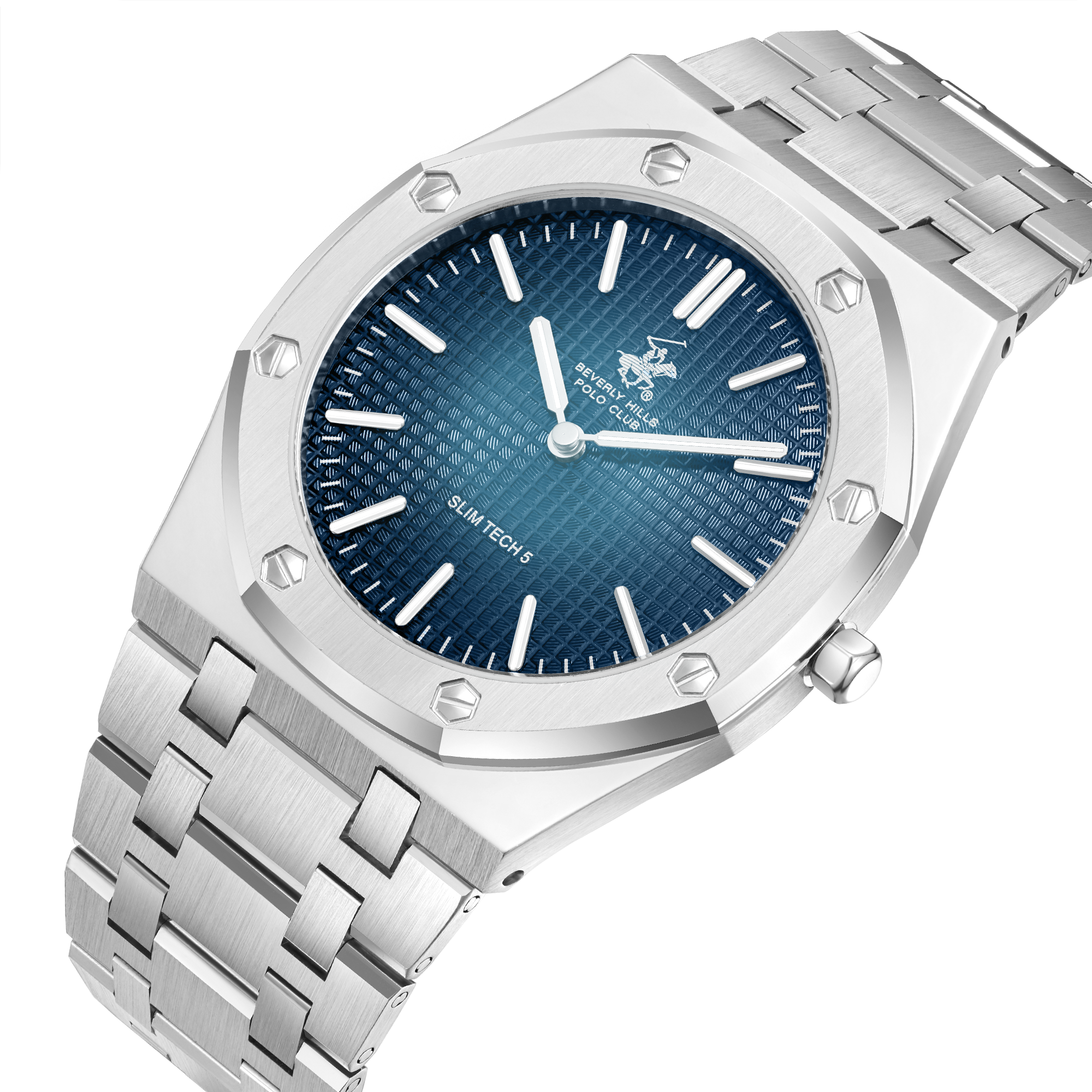 Beverly Hills Polo Club Slim Tech 5 Blue Dial Silver Watch BP3825X.391