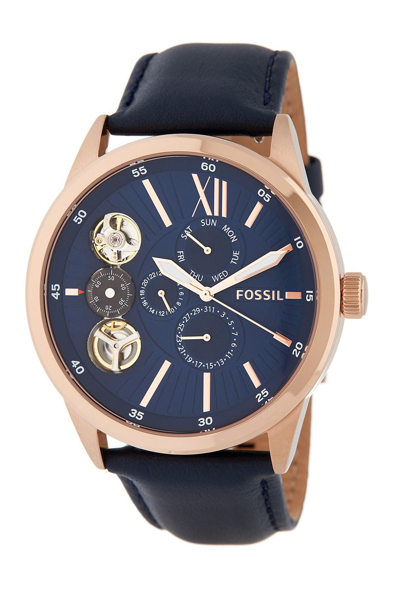 Fossil Flynn Mechanical Navy Leather Men's Watch BQ2219