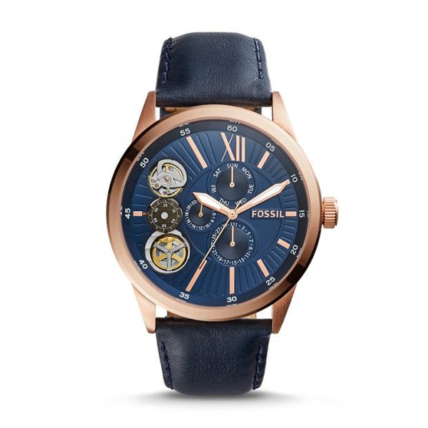 Fossil Flynn Mechanical Navy Leather Men's Watch BQ2219