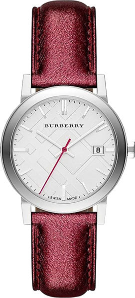 Burberry The City Red Leather Strap Silver Dial Women's Watch BU9123