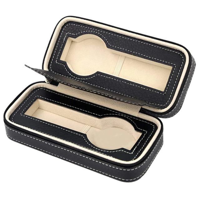 PU Leather 2/4/8 Slots Zipper Closure Watch Storage Box